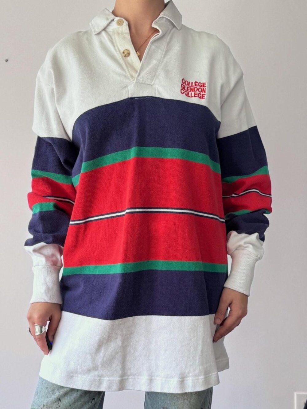 Vintage striped multicolor Barbarian glendon college canada cotton rugby shirt